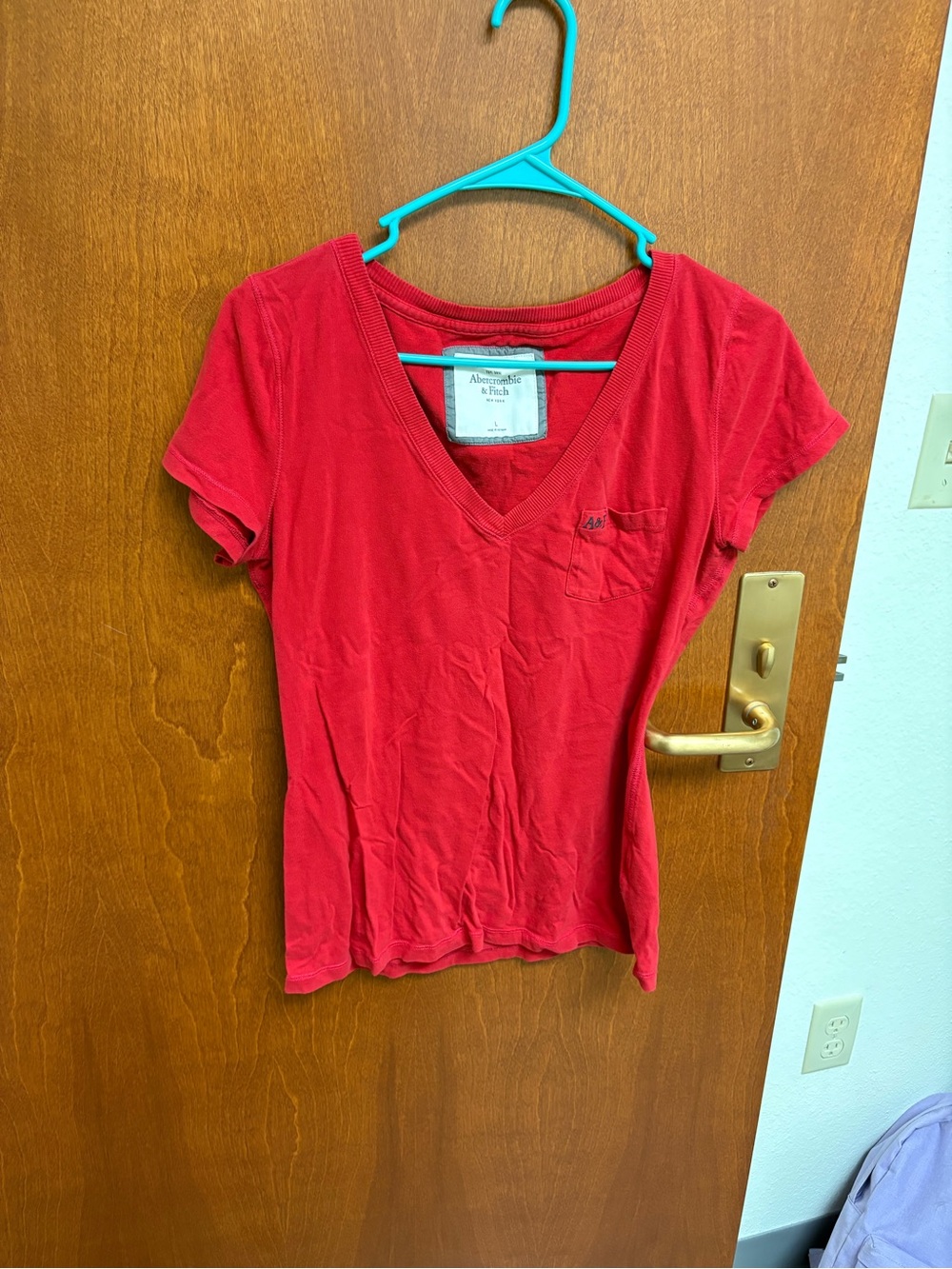 Abercrombie & Fitch Women’s Red V-Neck Pocket Tee